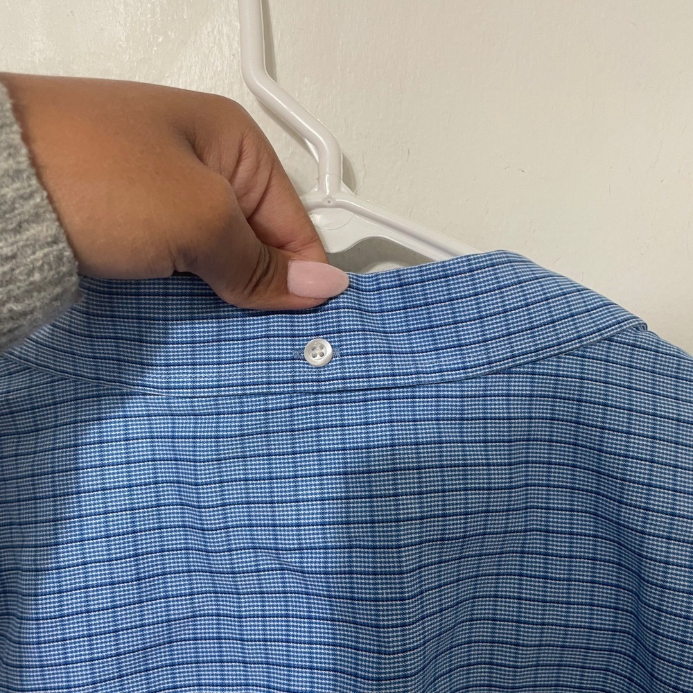 Duluth Trading Co Mens 3XL Relaxed Fit Short Sleeve Button Down Shirt Blue Grid - Picture 3 of 7